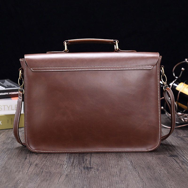 Miesten Vintage Vedenpitävä Kulutusta Kestävä Faux Laether Business Salkku Crossbody Olkalaukku