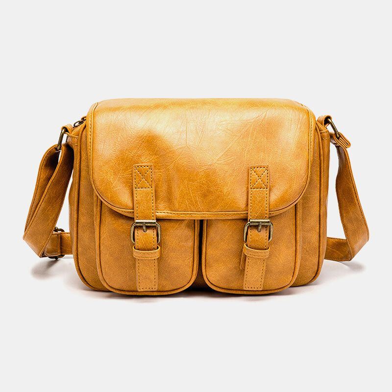 Miesten Vintage Vedenpitävä Monitaskuinen Läppällinen Keinonahkainen Crossbody-laukku