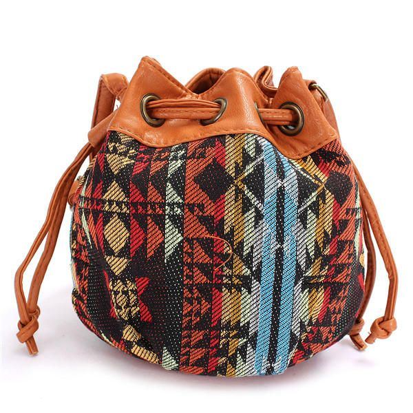 Naiset Bohemia Canvas Bucket Laukut Kiristysnyöri Crossbody Laukut Olkalaukut