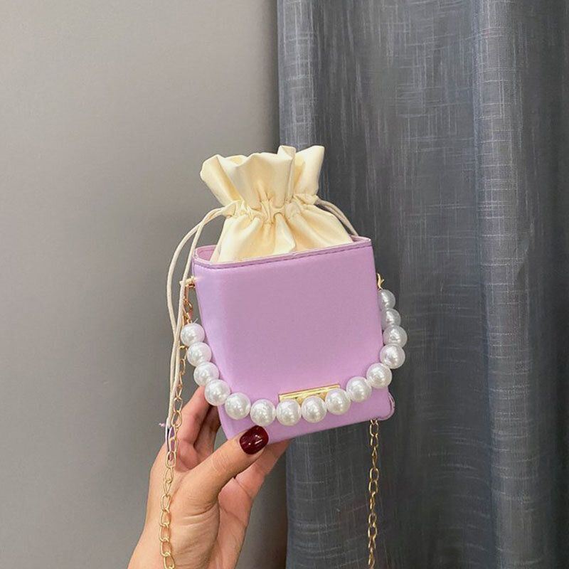 Naiset Pu Nahka Suorakulmio String Pearl Chain Puhelinlaukku Käsilaukku Olkalaukku Crossbody Laukut