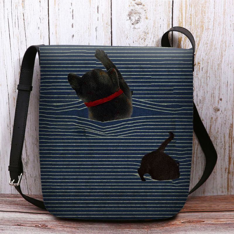 Naiset Tuntuvat Söpöiltä Rento Sarjakuva Cat Stripes -kuvioinen Crossbody Laukku Olkalaukku