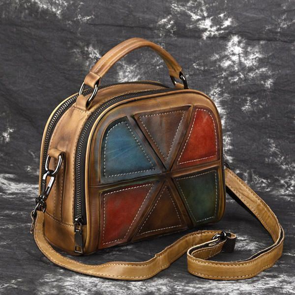 Naiset Vintage Aito Nahka Käsintehty Harja Väri Käsilaukut Ommel Crossbody Laukut