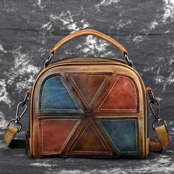 Naiset Vintage Aito Nahka Käsintehty Harja Väri Käsilaukut Ommel Crossbody Laukut