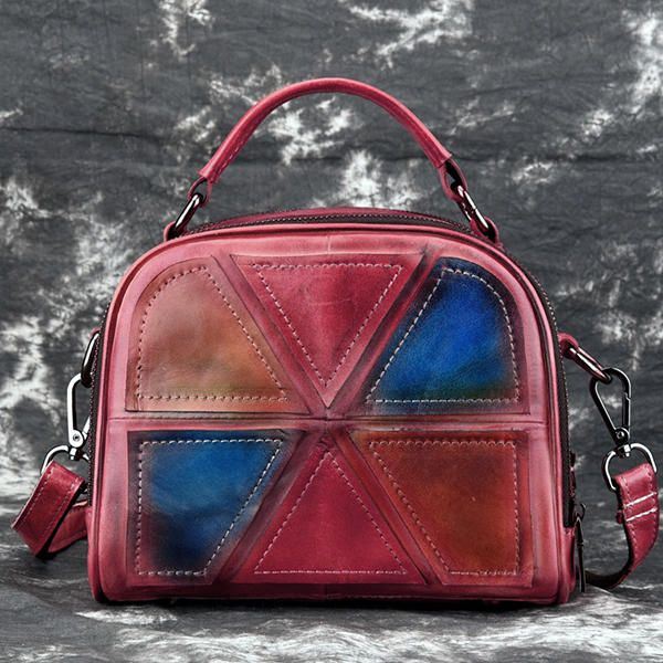 Naiset Vintage Aito Nahka Käsintehty Harja Väri Käsilaukut Ommel Crossbody Laukut