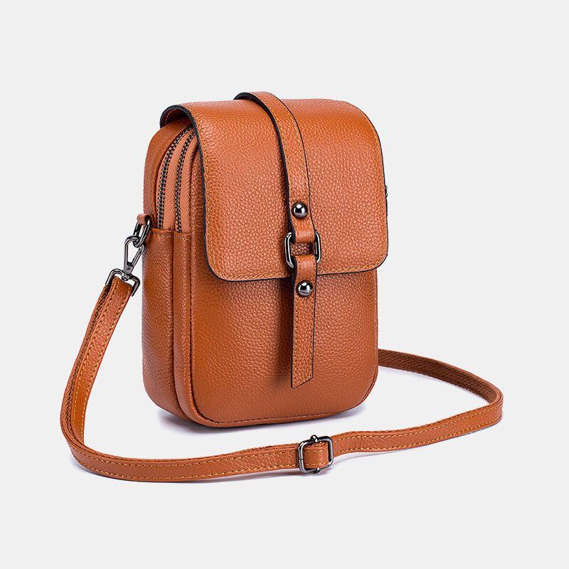 Naisten Aitoa Nahkaa Casual Retro Monikerroksinen Kuulokeaukko 6.5 Tuuman Puhelinlaukku Crossbody Bag