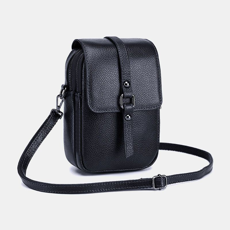 Naisten Aitoa Nahkaa Casual Retro Monikerroksinen Kuulokeaukko 6.5 Tuuman Puhelinlaukku Crossbody Bag