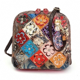 Naisten Aitoa Nahkaa Patchwork Kukkainen Crossbody Laukku