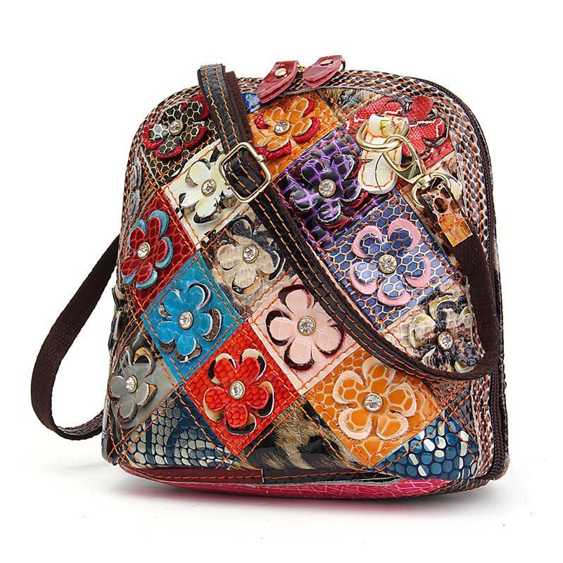 Naisten Aitoa Nahkaa Patchwork Kukkainen Crossbody Laukku