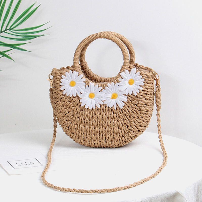 Naisten Daisy Travel Summer Beach Straw Käsilaukku Crossbody Bag Olkalaukku