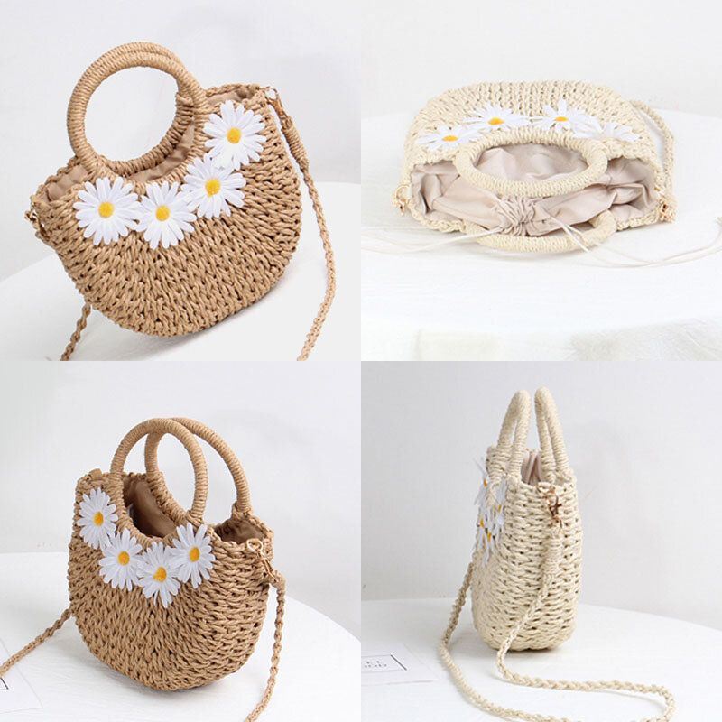 Naisten Daisy Travel Summer Beach Straw Käsilaukku Crossbody Bag Olkalaukku