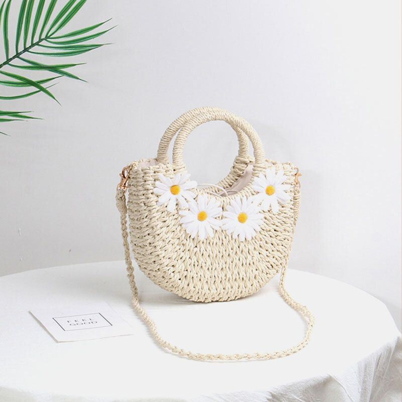 Naisten Daisy Travel Summer Beach Straw Käsilaukku Crossbody Bag Olkalaukku