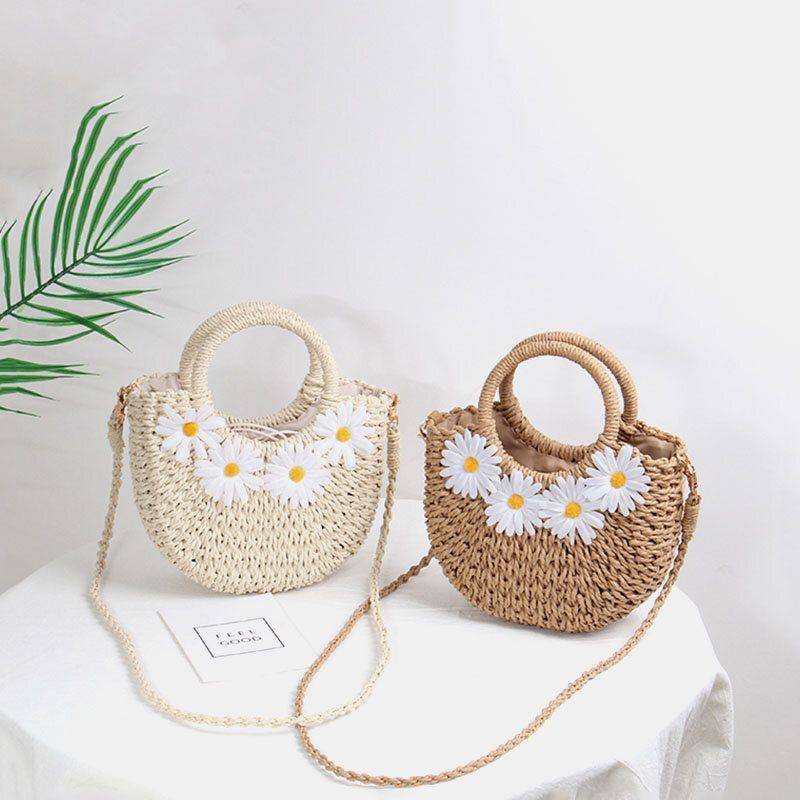 Naisten Daisy Travel Summer Beach Straw Käsilaukku Crossbody Bag Olkalaukku