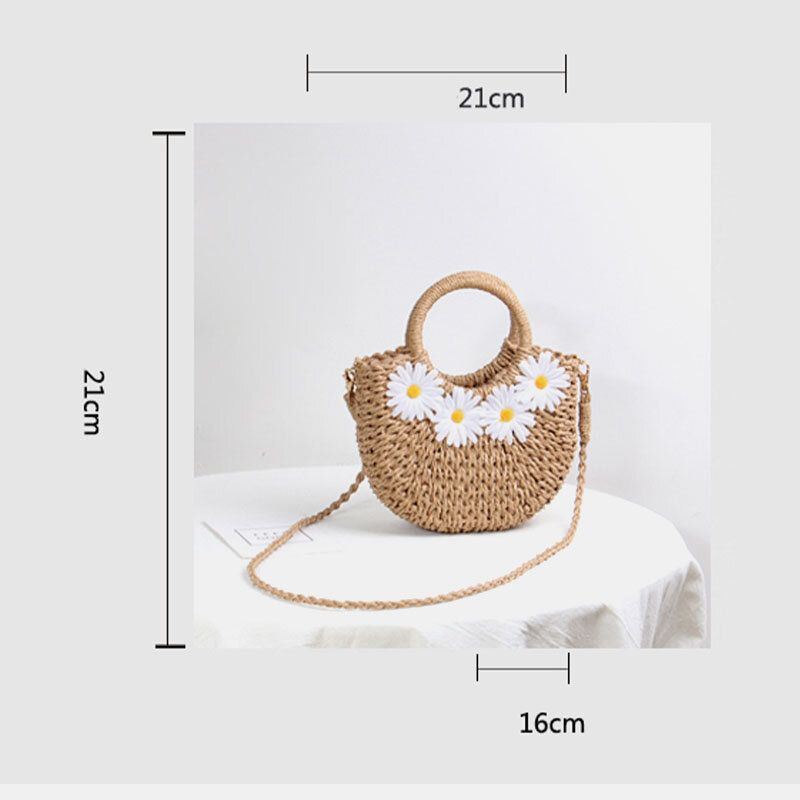 Naisten Daisy Travel Summer Beach Straw Käsilaukku Crossbody Bag Olkalaukku