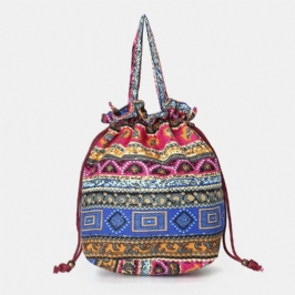Naisten Etninen Canvas String Bucket Bag Crossbody Bag