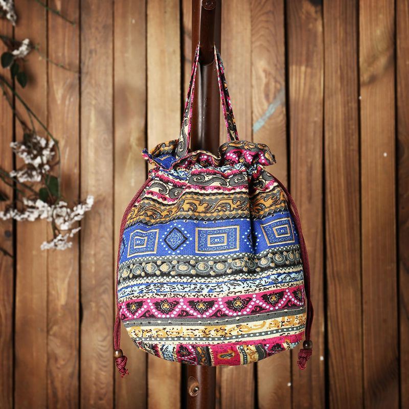 Naisten Etninen Canvas String Bucket Bag Crossbody Bag