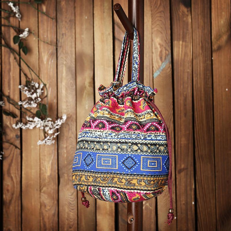 Naisten Etninen Canvas String Bucket Bag Crossbody Bag