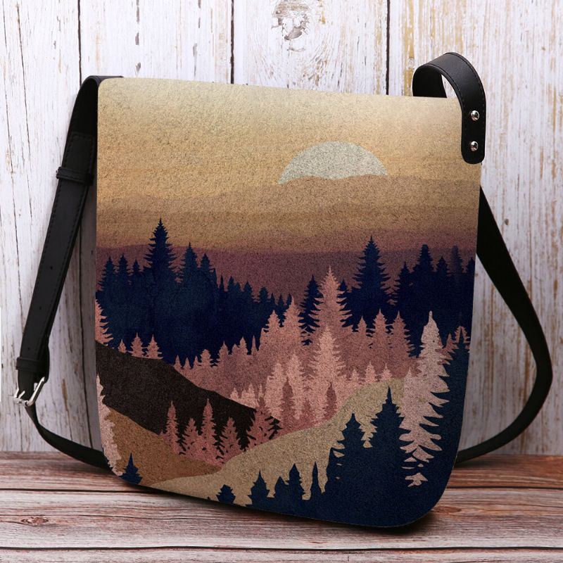 Naisten Huopa Naisten Mountain Treetop Pattern -kuvio Multi-carry Personality Olkalaukku Crossbody Laukku