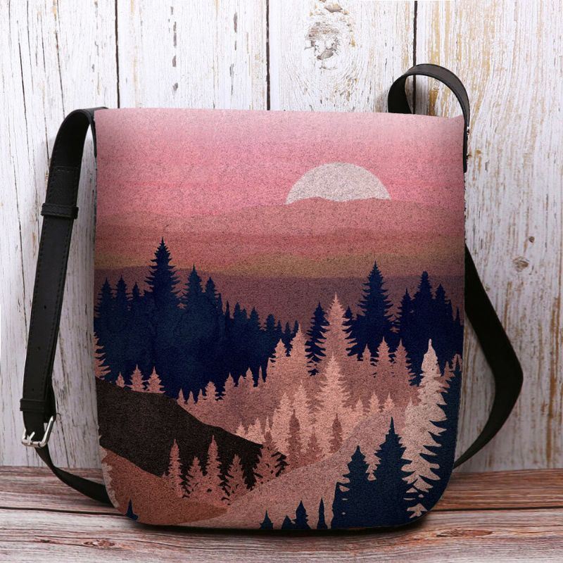 Naisten Huopa Naisten Mountain Treetop Pattern -kuvio Multi-carry Personality Olkalaukku Crossbody Laukku