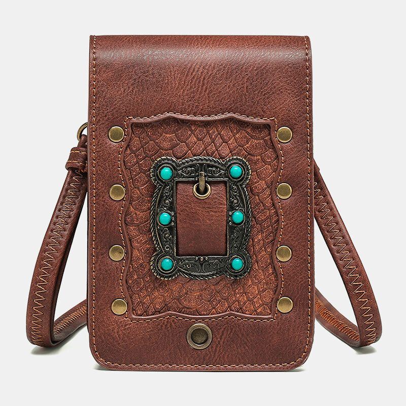 Naisten Irrotettava Olkahihna Hardware Niitti Decor Käärmekuvioinen Läppä Magneettinen Kiinnitys Design Crossbody Laukku Vyötärölaukku