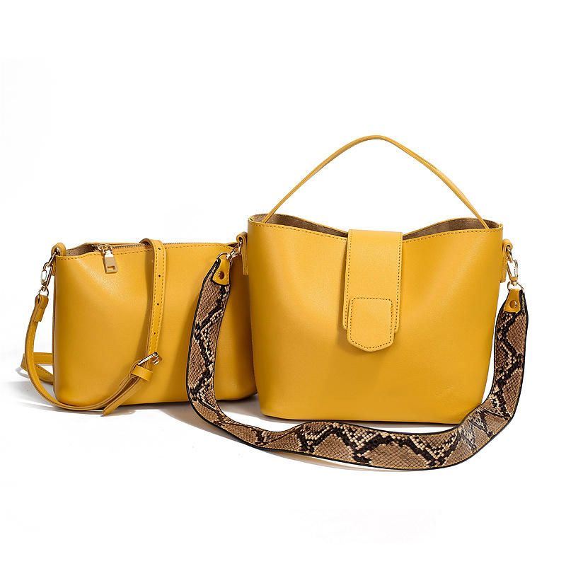 Naisten Kaksiosainen Kiinteä Käärmekuvioinen Bucket Käsilaukku Olkalaukku