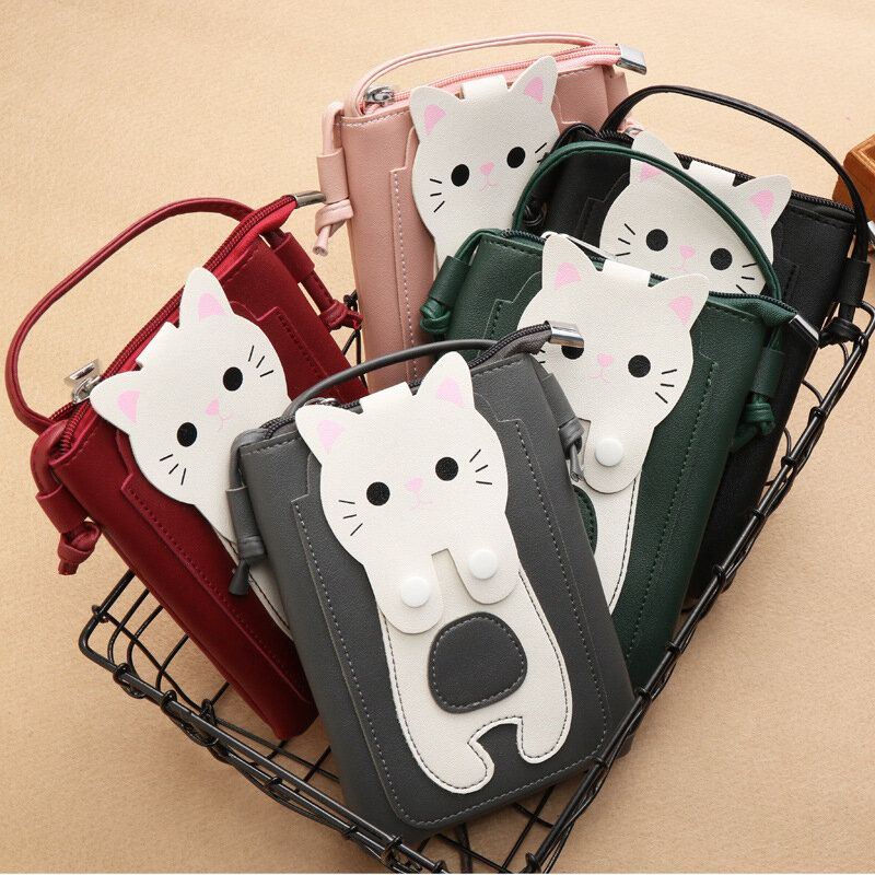 Naisten Keinonahka Super Cute Cat Kitty Kuvio 6.3 Tuuman Puhelinlaukku Pieni Säilytyslaukku Crossbody Laukku