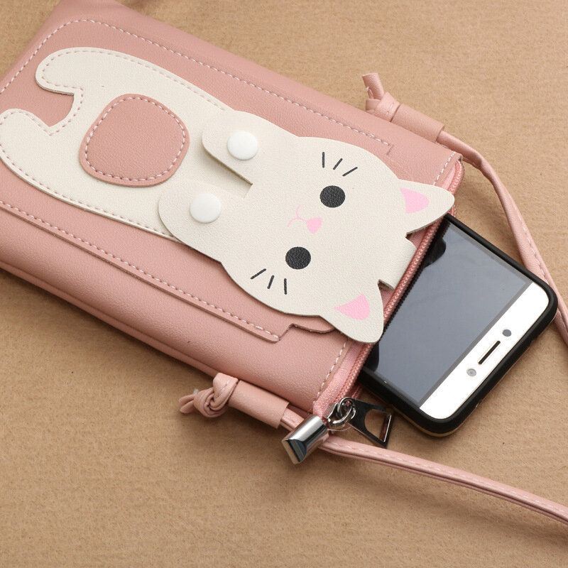 Naisten Keinonahka Super Cute Cat Kitty Kuvio 6.3 Tuuman Puhelinlaukku Pieni Säilytyslaukku Crossbody Laukku