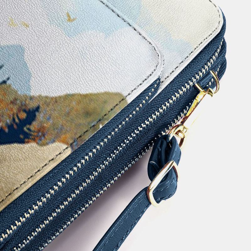 Naisten Keinonahkainen Naisten Mountain Treetop Print Bag 6.3 Tuuman Puhelinlaukku Crossbody Laukku