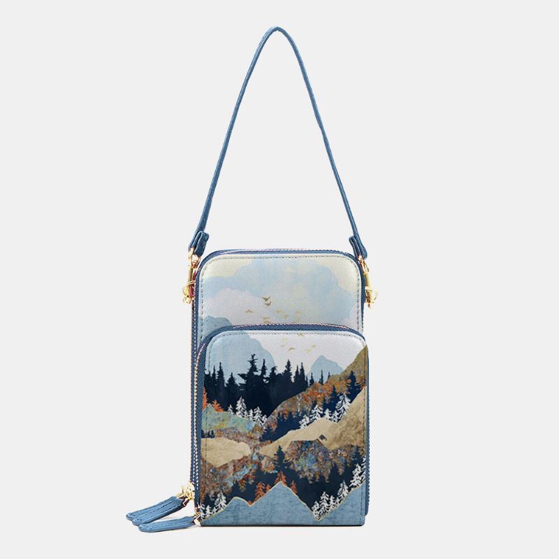 Naisten Keinonahkainen Naisten Mountain Treetop Print Bag 6.3 Tuuman Puhelinlaukku Crossbody Laukku