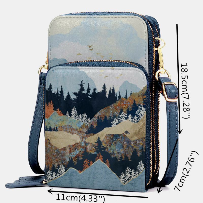 Naisten Keinonahkainen Naisten Mountain Treetop Print Bag 6.3 Tuuman Puhelinlaukku Crossbody Laukku