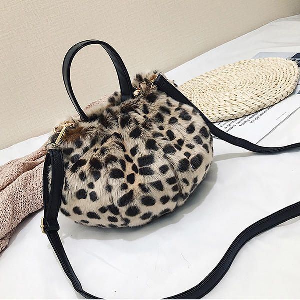 Naisten Leopardipehmolaukku Puuvillainen Bucket-käsilaukku