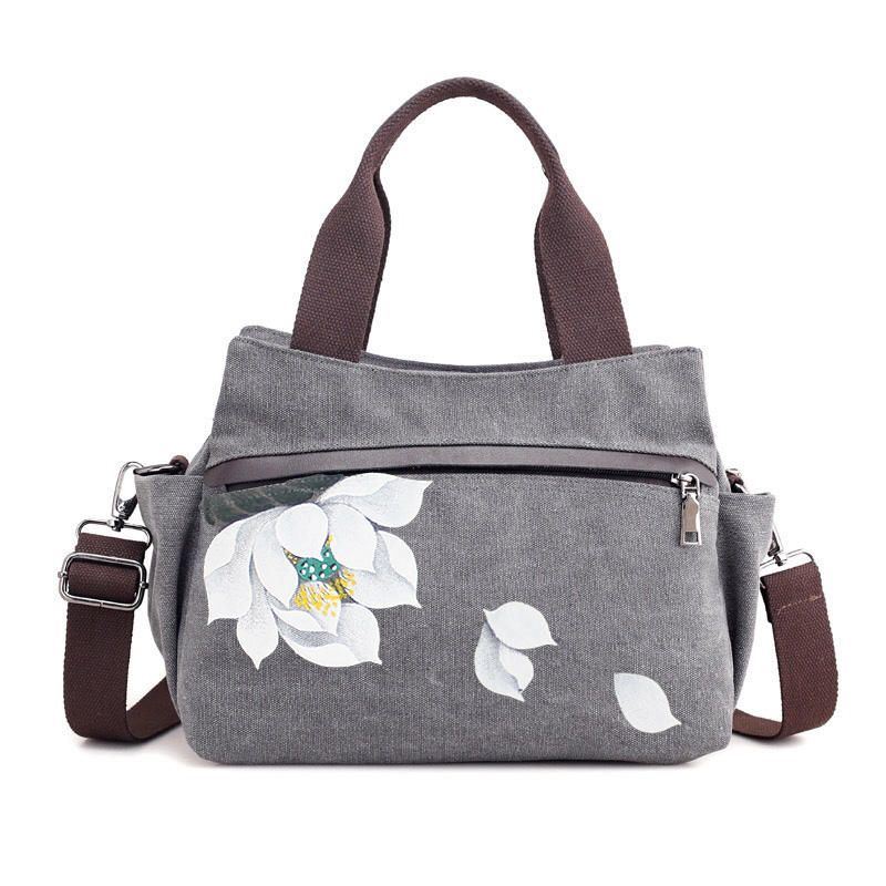 Naisten Lotus Canvas Käsilaukku Kiinalainen Crossbody Laukku