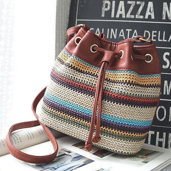 Naisten Muoti Bohemian Striped Bucket Bag Messenger-olkalaukku