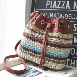 Naisten Muoti Bohemian Striped Bucket Bag Messenger-olkalaukku