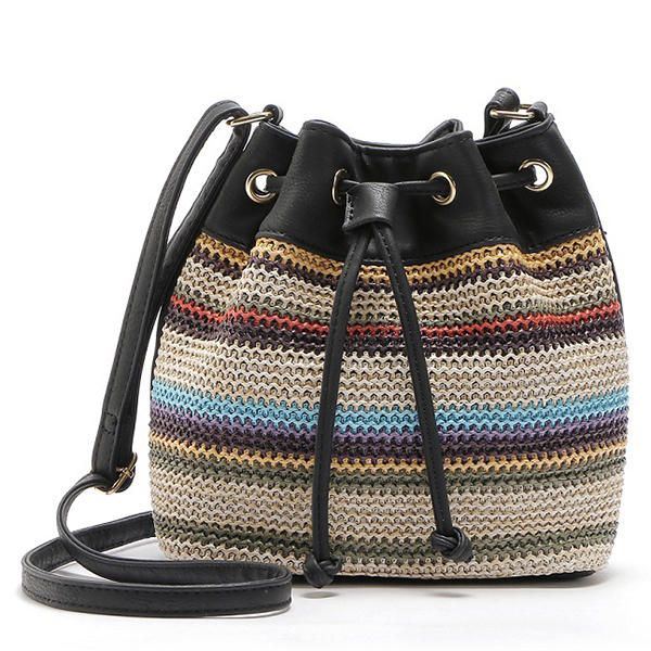 Naisten Muoti Bohemian Striped Bucket Bag Messenger-olkalaukku