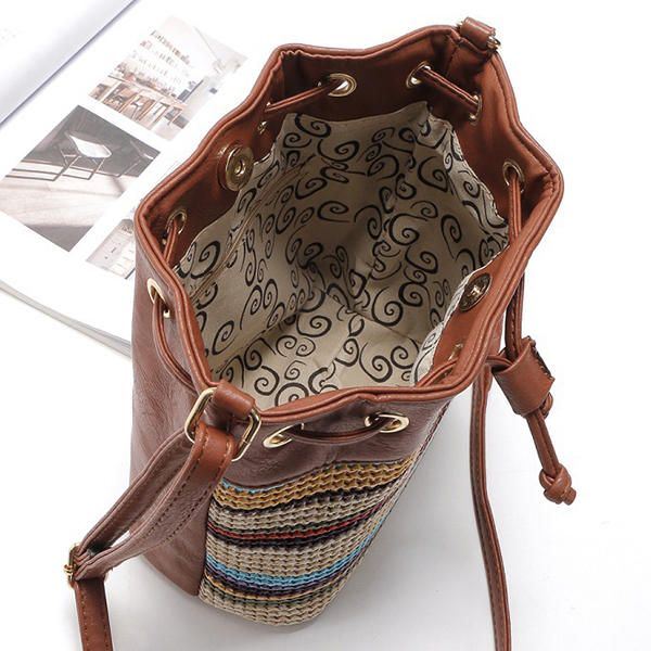 Naisten Muoti Bohemian Striped Bucket Bag Messenger-olkalaukku