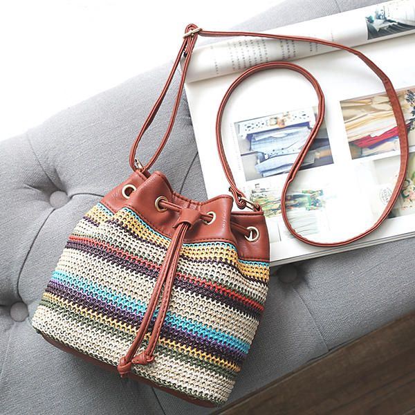 Naisten Muoti Bohemian Striped Bucket Bag Messenger-olkalaukku