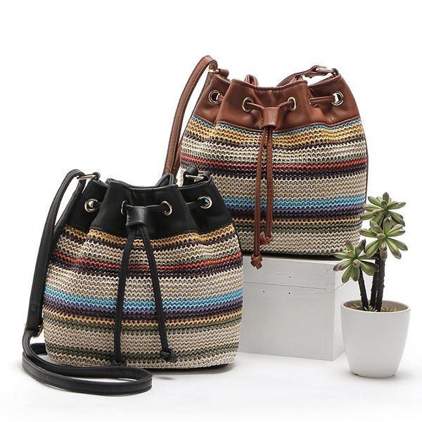 Naisten Muoti Bohemian Striped Bucket Bag Messenger-olkalaukku