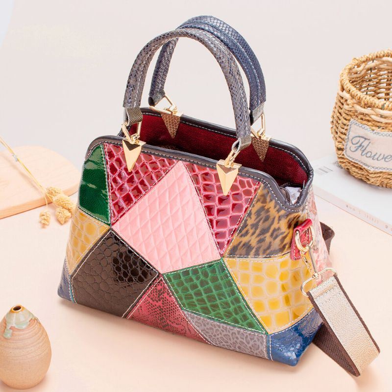 Naisten Öljyvaha Aito Nahka Patchwork Käsilaukku Crossbody Laukku Olkalaukku