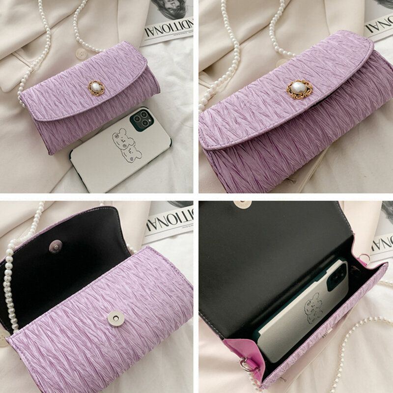 Naisten Polyester Pearl Solid Satchel Olkalaukku Crossbody Laukku