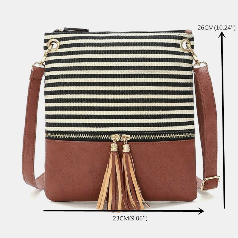 Naisten Raidallinen Tupsu Casual Canvas Crossbody Laukku Olkalaukku