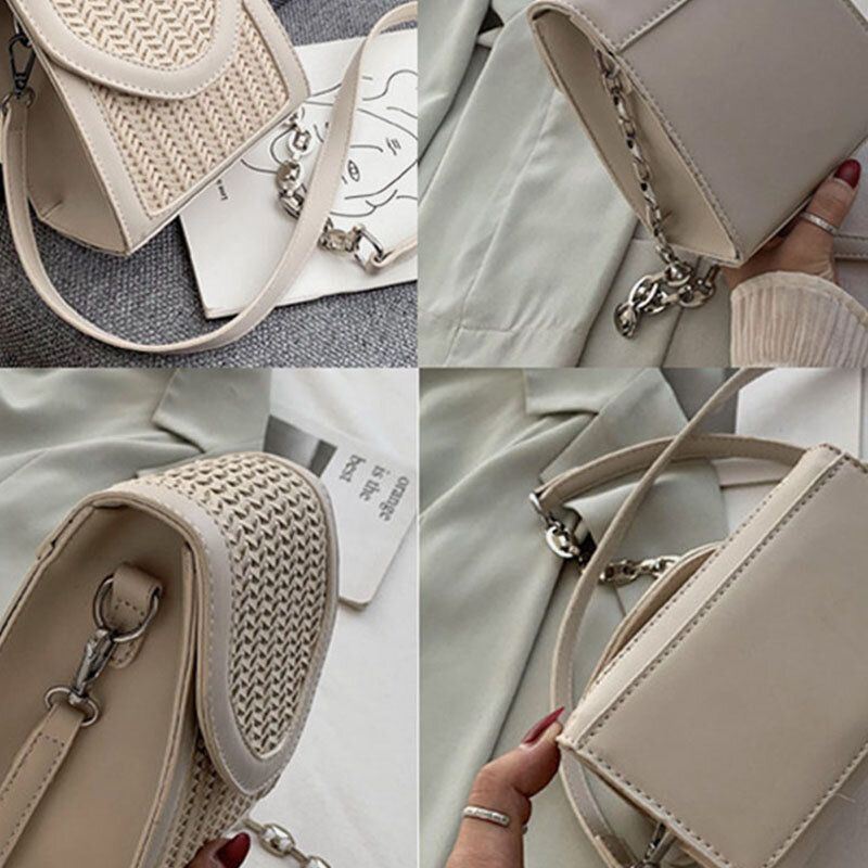 Naisten Summer Flap Straw Chain Crossbody Laukku Olkalaukku