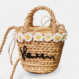 Women Travel Daisy Beach Weave Straw Crossbody Bag Bucket Bag