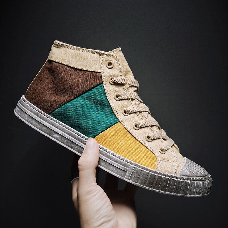 Miesten Colorblock Canvas High Top -nauhalliset Urheilulliset Rento Tennarit