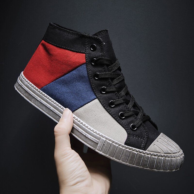 Miesten Colorblock Canvas High Top -nauhalliset Urheilulliset Rento Tennarit