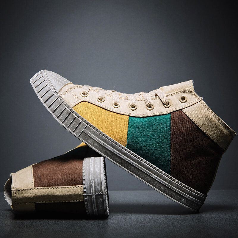 Miesten Colorblock Canvas High Top -nauhalliset Urheilulliset Rento Tennarit