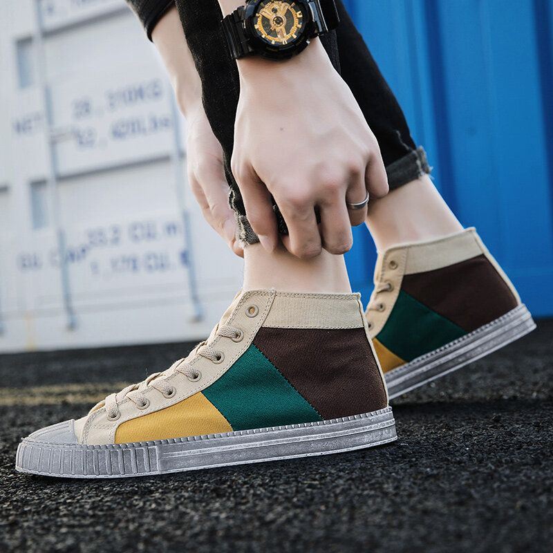 Miesten Colorblock Canvas High Top -nauhalliset Urheilulliset Rento Tennarit