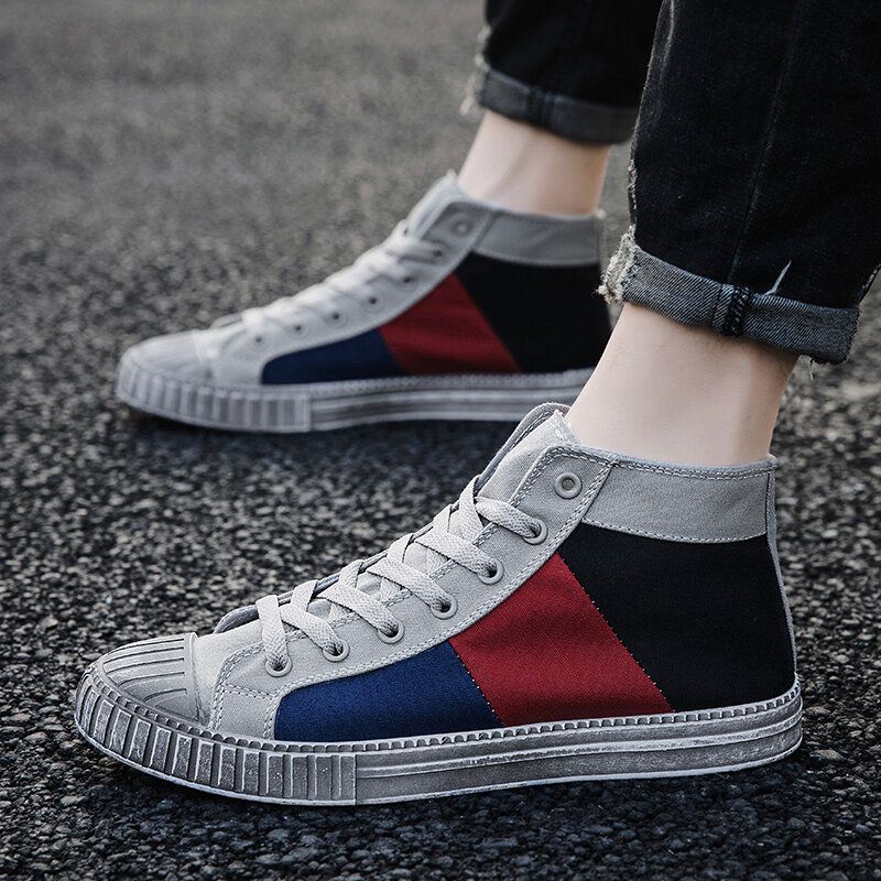 Miesten Colorblock Canvas High Top -nauhalliset Urheilulliset Rento Tennarit