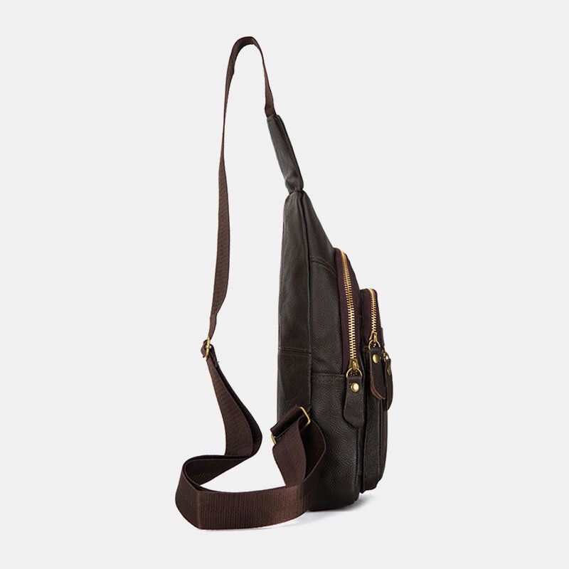 Miesten Aito Nahka Monikerroksinen Vedenpitävä Rento Crossbody Laukku Rintalaukku Sling Bag