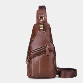 Miesten Aito Nahka Retro Business Casual Yksivärinen Nahkainen Olkalaukku Crossbody Laukku Rintalaukku