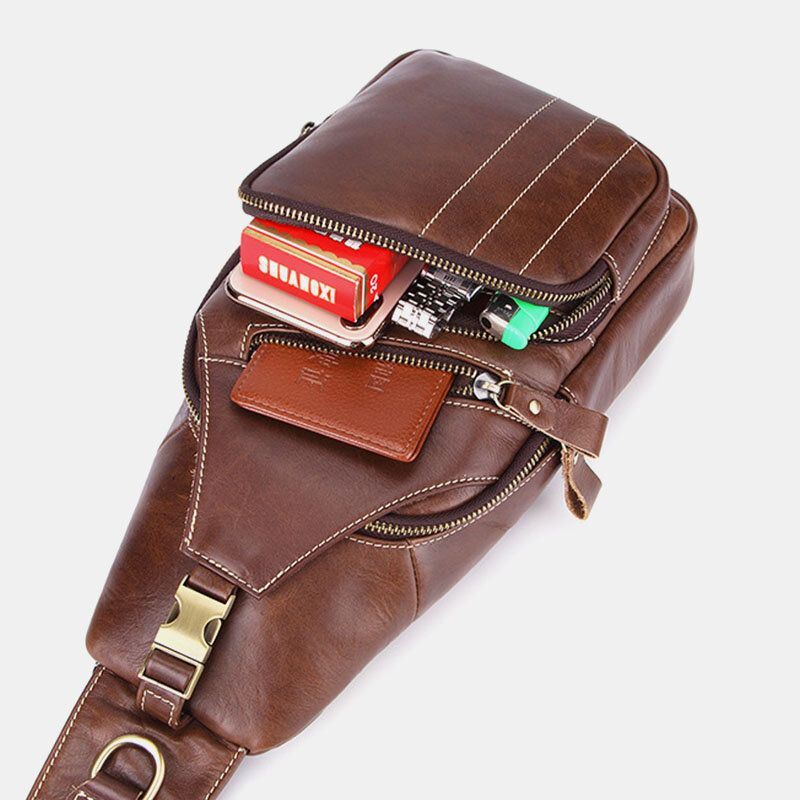 Miesten Aito Nahka Retro Business Casual Yksivärinen Nahkainen Olkalaukku Crossbody Laukku Rintalaukku